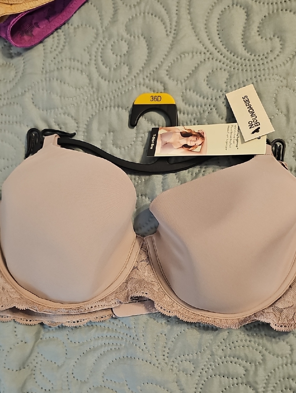 No Boundaries Women’s Taupe Lace-Trim T-Shirt Bra - 36D